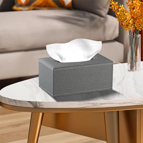 Linen Tissue Box Cover Rectangle,Aesthetic Facial Tissue Cube Box Holder - color: Grey Cloth