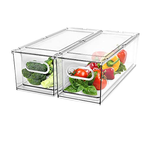 2 Pack Refrigerator Organizer Bins Stackable Fridge Organizer Set with Pull-out Drawer Clear Vegetable Fruit Storage Containers for Kitchen Pantry Organization - color: D. 2 Small