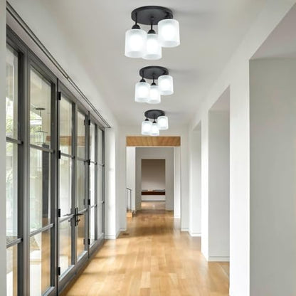 Semi Flush Mount Ceiling Light with Clear Glass Shades,3-Lights Industrial Semi Flush Mount Ceiling Light, 3-Light Industrial Black Light Fixtures Ceiling Mount for Kitchen Living Room Foyer - color: 3-Lights Milk Glass, size: 1 Pack