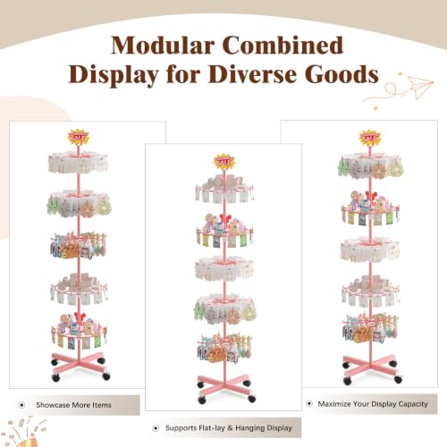 Flenpptly 5-Tier Rotating Display Stand with Round Storage Trays, Pink - color: Pink