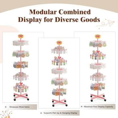 Flenpptly 5-Tier Rotating Display Stand with Round Storage Trays, Pink - color: Pink
