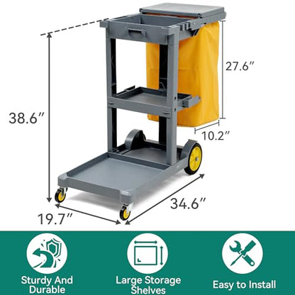 YITAHOME 3-Shelf Cleaning Carts on Wheels, Grey Janitorial Cart - color: Gray