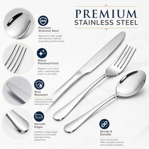 Silverware Set,SANTUO Stainless Steel Knives Spoon Forks Set for Home, Kitchen and Restaurant, Mirror Polished& Dishwasher Safe (12pcs-Silverware set) - size: 7.3"Fork+7.3"Spoon+Kinfe