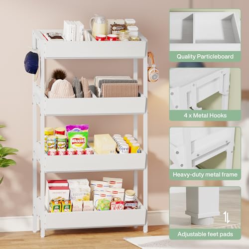 Tribesigns 4-Tier Retail Display Rack Stand, Wooden Snack Candy Rack, Wood Chips Shelf, Chips Rack Display, Heavy-Duty Wood Metal Concession Stands,Storage Shelf Organizer for Potato Chip (2, White) - color: White