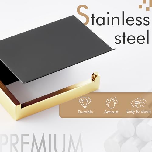 KOKOSIRI Toilet Paper Holders with Shelf Bathroom Toilet Paper Roll Holder Wall Mounted T-304 Stainless Steel, Matte Black and Gold B2010GDK (Pack of 2) - color: Black Gold, size: With Shelf(2 Pack)