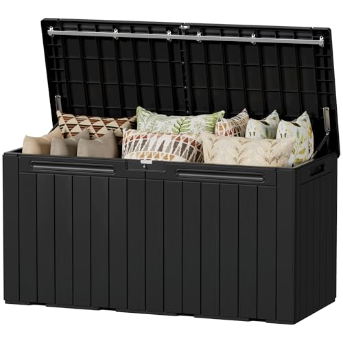 Devoko 100 Gallon Outdoor Storage Box, Waterproof Deck Box Lockable - color: Black, size: 100 Gallon
