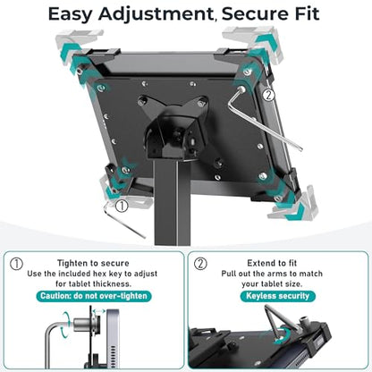 Anti-Theft iPad Kiosk Stand, Adjustable Tablet Floor Stand for POS Checkout - color: Black