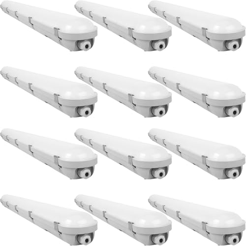 OSTEK 4FT LED Vapor Tight Light, 60W/50W/40W & 3CCT Adjustable (3000K-4000K-5000K), IP66 LED Vapor Proof Light for Car Washes, Walk-in Freezers, Warehouses AC100-277V (12-Pack) - color: 12 Pack-3cct