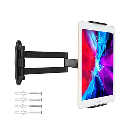 Tablet Wall Mount with Adjustable Long Arm Hinge 360° Swivel Bracket for 4.7 to 12.9 inch Tablet or Phone（Black）