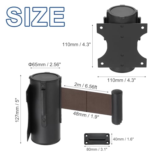 MECCANIXITY Wall Mount Retractable Belt Barrier 6.56ft Crowd Control Belts - color: Black/Brown, size: 6.56 ft