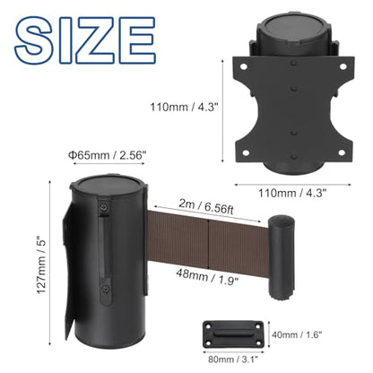 MECCANIXITY Wall Mount Retractable Belt Barrier 6.56ft Crowd Control Belts - color: Black/Brown, size: 6.56 ft