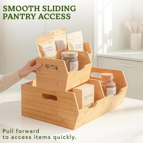 HOMESTEAD Extra Large Bamboo Pantry Storage Bins – 30% Larger, Stackable Potato Onion Storage Bin, Pantry Organizers and Storage, Produce Vegetable Organizer, Set of 3 - size: Extra Large ( 3 Pack )