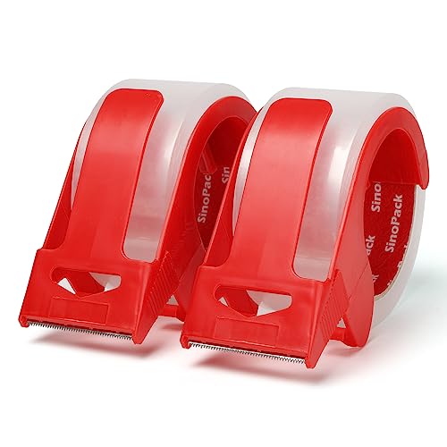 Clear Packaging Tape with Dispenser 2Pack 1.88Inches X 55Yds Clear Packing Tape for Shipping and Moving, Strong Sealing on All Box Types SinoPack - color: Clear