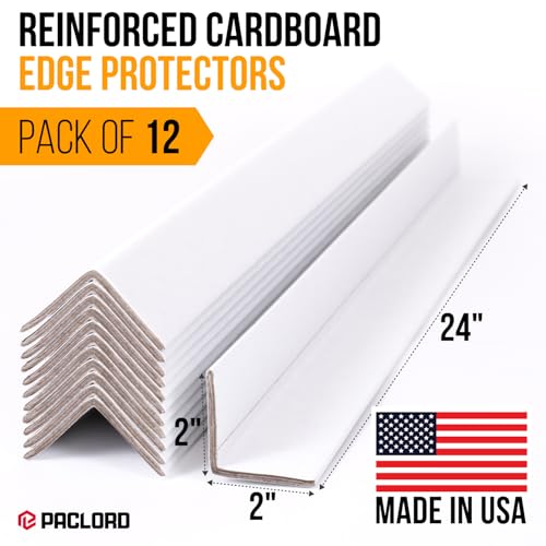 24" x 2" x 2" Reinforced Cardboard Edge Protectors, White (Pack of 12) – 0.16" Thick Heavy-Duty Cardboard Corner Protectors for Shipping – American Quality V-Board Pallet Edge Protectors - color: Thickness: 0.16", size: Pack of 12