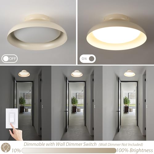Dimmable LED Ceiling Light, Brass Accent, 15.7 inch Semi Flush Mount - color: Cream