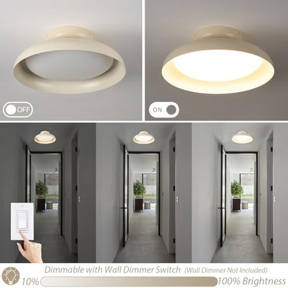 Dimmable LED Ceiling Light, Brass Accent, 15.7 inch Semi Flush Mount - color: Cream