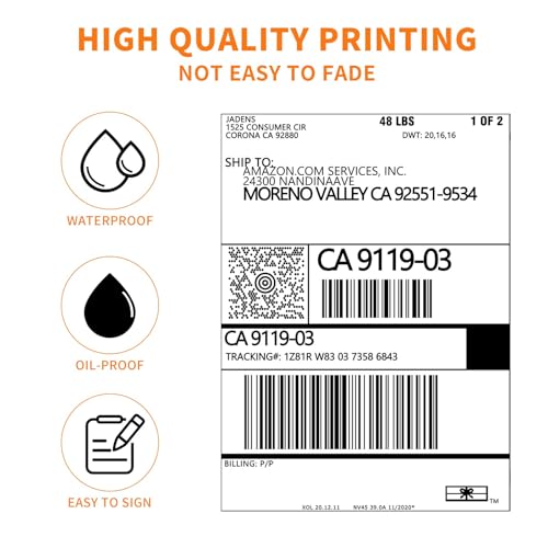 JADENS Thermal Shipping Labels 4x6-350 Labels(4 Rolls), Compatible with Rollo, Brother, Zebra and Most Thermal Printer, Perforated, Commercial Grade, Doesn't Compatible with Dymo - color: Label