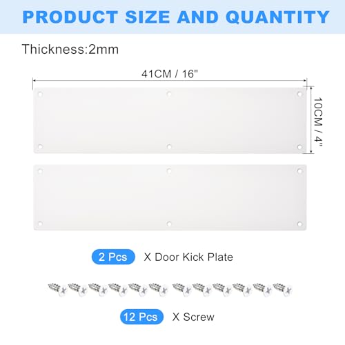 uxcell 2pcs Door Kick Plate, 4 x 16 Inches Aluminum Kick Plate Door Plate, 2 mm Thickness, for Exterior Front Door or Back Door, White - color: White, size: 4 x 16 Inch