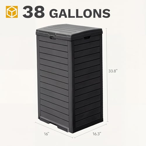 DWVO 2-Pack 38 Gallon Large Outdoor Trash Can w/Lid and Drip Tray, Black - color: Black, size: 38 Gallon X 2 Pack
