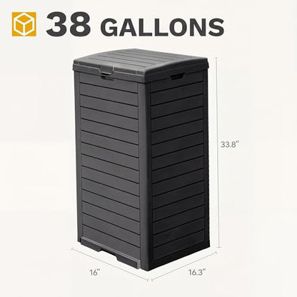 DWVO 2-Pack 38 Gallon Large Outdoor Trash Can w/Lid and Drip Tray, Black - color: Black, size: 38 Gallon X 2 Pack