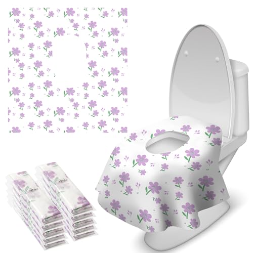 Blissful Diary 30 Pcs Toilet Seat Covers Disposable for Toddlers & Adults, Extra Large Waterproof, Portable Package for Travel, Kids Potty Training(Purple Flowers) - color: Purple Flower, size: 30Pack