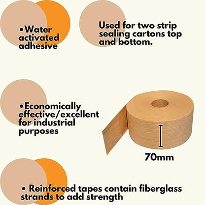 Wolverine 3.0 Brown Kraft Paper Packing Tape, 10 Pack, 2.75 Inch x 450 Feet, 6.3 Mil, Water Activated Gum Tape with Fiberglass Reinforced Strands