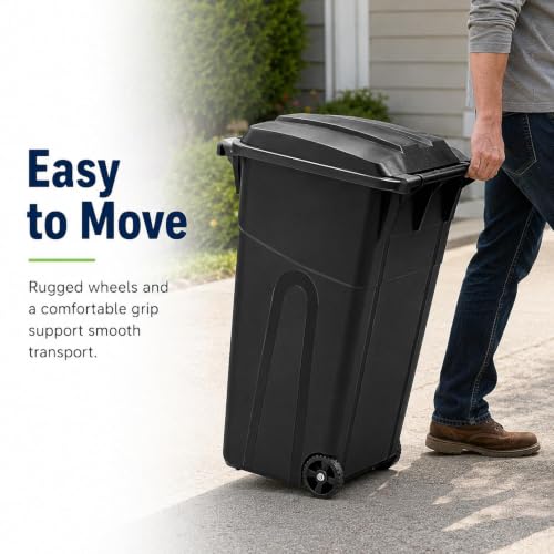 45 Gallon Outdoor Trash Can with Wheels, Heavy Duty Garbage Bin for Patio - size: 45 Gallon