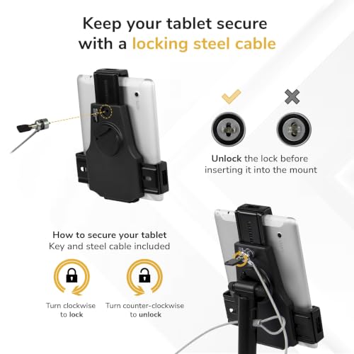 Mount-It! Universal Tablet Stand, Cable Lock & Wall Mount, 7.9-11in, Black - size: Counter - Bolt-on Base
