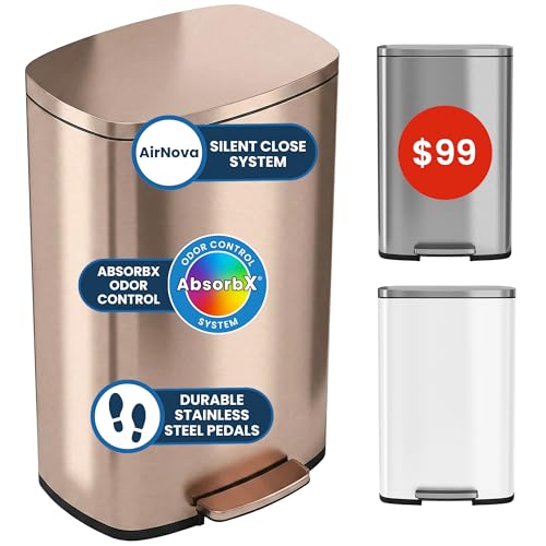 iTouchless 13 Gal Step Trash Can | Odor Filter | Rose Gold Stainless Steel - color: Copper Gold