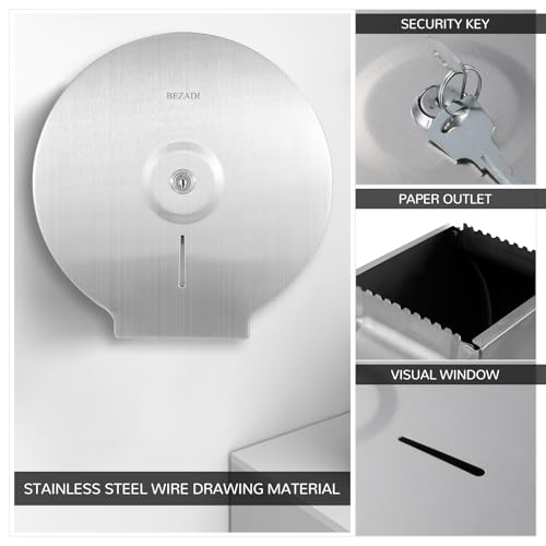 Toilet Paper Towel Dispenser Wall Mount, Jumbo Roll Toilet Tissue Dispenser, 9 Inch Paper Key Lock Stainless Steel Dispenser - color: Silver