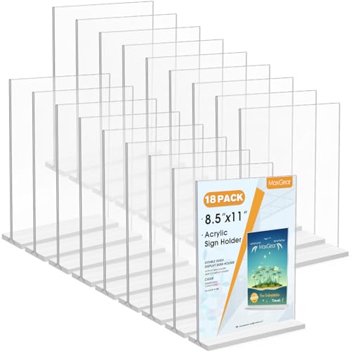 MaxGear Acrylic Sign Holder 8.5" x 11" Double Sided Display Stand, 18 Pack - size: 18 Pack 8.5X11