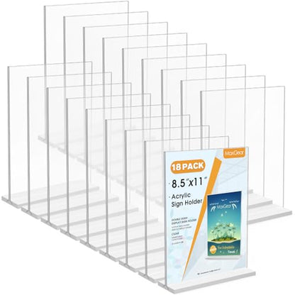 MaxGear Acrylic Sign Holder 8.5" x 11" Double Sided Display Stand, 18 Pack - size: 18 Pack 8.5X11