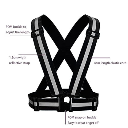 Reflective Safety Vest 2pcs - High Visibility Vest Adjustable Straps for Outdoor Jogging, Cycling, Walking and Riding - color: Black