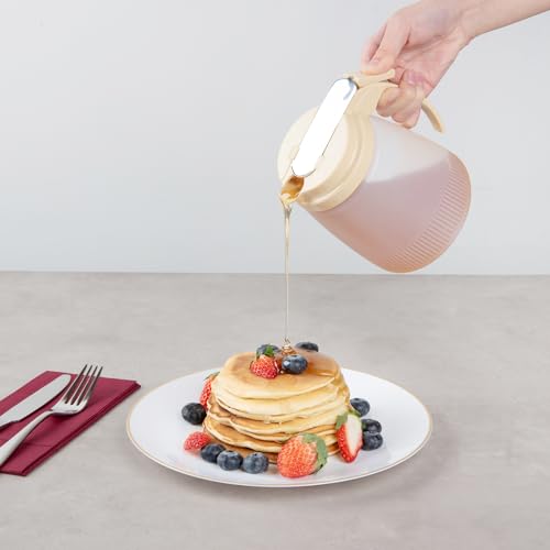 Restaurantware-Chef 101 32 Ounce All Purpose Syrup Dispenser, 1 Honey Dispenser - Beige Top, Stainless Steel Slide Cover, Plastic Pancake Syrup Bottle, Perfect For Diners, Restaurants, Home - color: Beige, size: 32 Ounces, style: 1 Count
