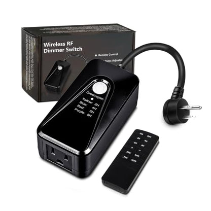 GMY Outdoor Dimmer for String Lights, Remote Dimmer Switch with Timer, Dimmer Plug Compatible with Dimmable LED/Tungsten Bulbs，IP44，100FT Range, Max Power 400W Inc, FCC