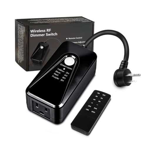 GMY Outdoor Dimmer for String Lights, Remote Dimmer Switch with Timer, Dimmer Plug Compatible with Dimmable LED/Tungsten Bulbs，IP44，100FT Range, Max Power 400W Inc, FCC