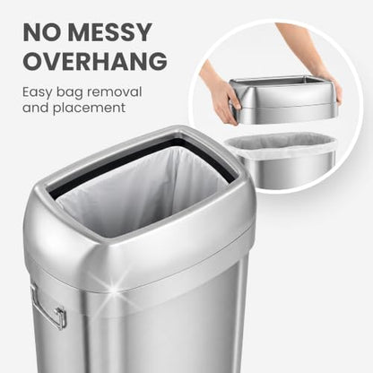 iTouchless 30G Commercial Trash Can with Wheels | Open Top Stainless Steel - color: Silver, 30 Gal