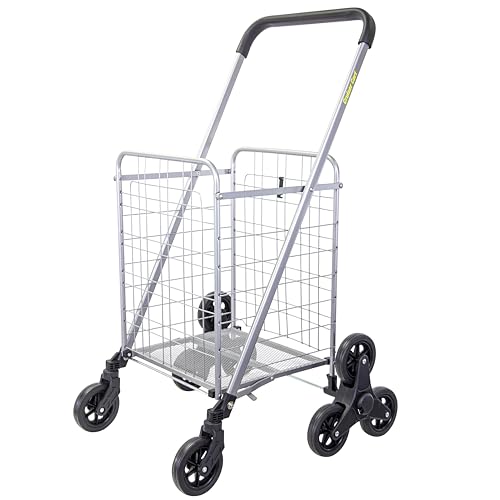 dbest Products Stair Climber Cruiser Cart Shopping Grocery Rolling Folding Laundry Basket on Wheels Foldable Utility Trolley Compact Lightweight Collapsible, Silver - color: Silver, style: Stair Climber
