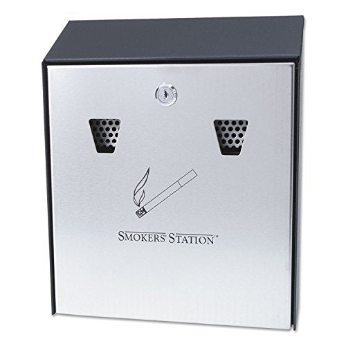 Rubbermaid Commercial Products Wall Mounted Smoker's Management Station, Black, Stainless Steel Cigarette Butt Receptacle/Disposable, Outdoor Ashtray for Offices/Malls
