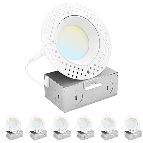 LUXRITE 3 Inch Trimless LED Recessed Light with Junction Box (6 Pack)