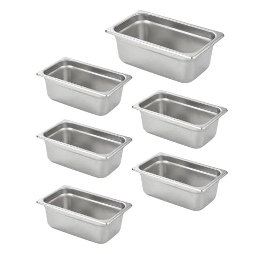 HECMAC 6 Pack Anti-Jam Hotel Pans, 1/4 Size 4 Inch Deep, Commercial Stainless Steel Chafing Steam Table Pan, Catering Storage Metal Food Pan, 23 Gauge - size: 1/4 Size, 4" Deep