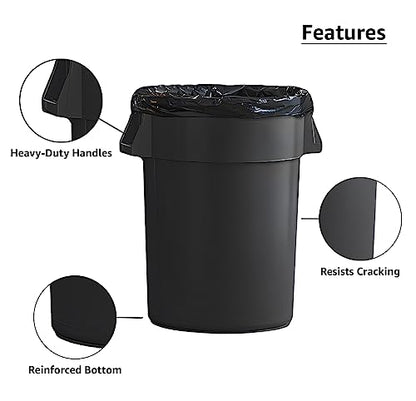 Set of 4 Round Commercial Trash Can 44 Gallon, Industrial Recycling Bin, Durable Garbage Can, Safe Food Container, Ingredient Bin (Black) - color: Black
