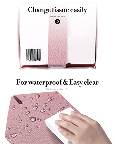Tissue Box Cover, Jeethemy Square PU Leather Tissue Box Holder, Modern Tissue Case Facial Paper Organizer Dispenser，5X5X5'',Double Pink - color: Double Pink