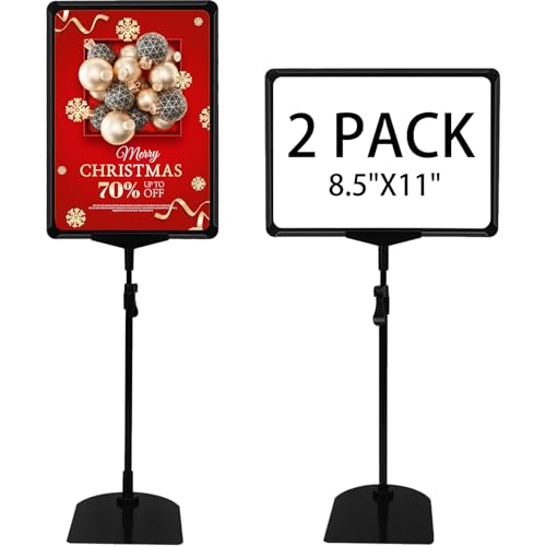 Sign Holder Stand with Adjustable Height Snap Open, Reusable Sign Holder 8.5 x 11 Inch for Display Advertising Business Menu Flyer Signage, Vertical and Horizontal View (Black, 2 Pack) - size: 8.5"x11"-2Pcs