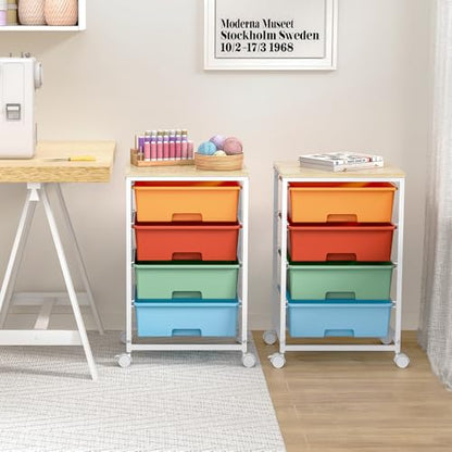 SYKIARIOL Rolling Cart with Drawers, 4-Drawer Utility Cart, Macaron - color: Macaron