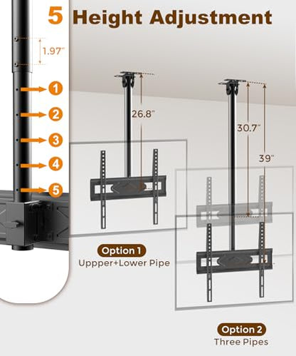 39” Ceiling TV Mount for 26-65 Inch TVs, Heavy Duty Hanging Mount