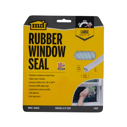 MD Building Rubber Window Seal for Large Gaps, White, 10ft - color: White, size: 5/16 in. x 19/32 in.