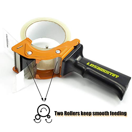 Rapid-Replace Packing Tape Dispenser Gun with Tape and Extra Blade, 2IN(50mm) Lightweight Ergonomic Industrial Handheld Tape Cutter for Carton, Packaging and Box Sealing (Orange)