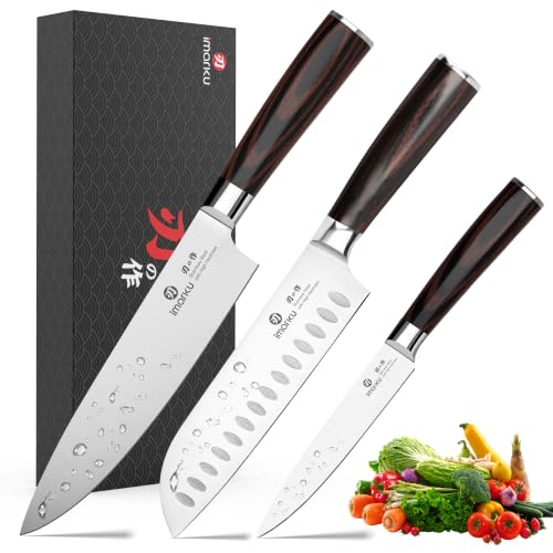 imarku 3 Pieces Knife Set, Japanese High Carbon Stainless Steel Chef Knives - color: Red Brown