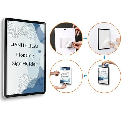 8.5X11 Floating Wall Sign Holder, Self-Adhesive Horizontal and Vertical - color: Black